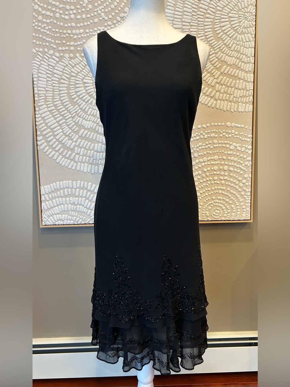 Jones New York 100% Silk Black Beaded Layered Dress Size 10